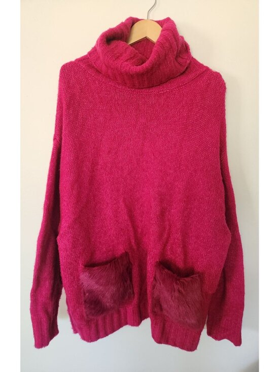 Zara Knit Tops - Zara Knit Women's Sz. M Bright Pink Oversized Sweater W/ Fuzzy Pockets